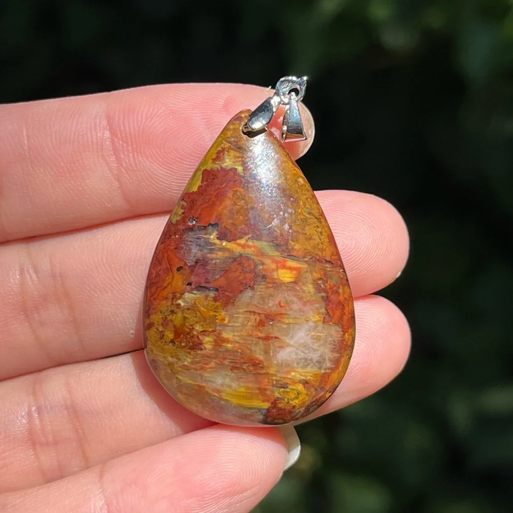 Sterling silver‎ yellow firy pietersite pendant 1723